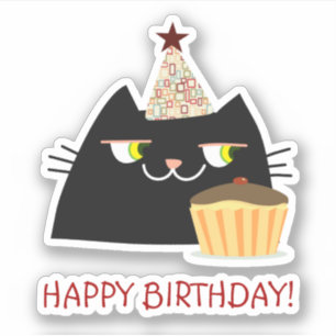 Adesivo Gato Preto Engraçado Feliz Aniversário