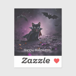 Adesivo Gato Preto Fofo de Halloween Vampiro