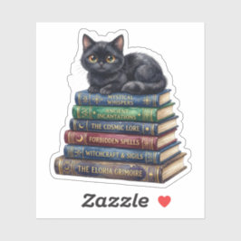 Adesivo Gato Preto Fofo em Livros de Feitiçaria Mágica Hal