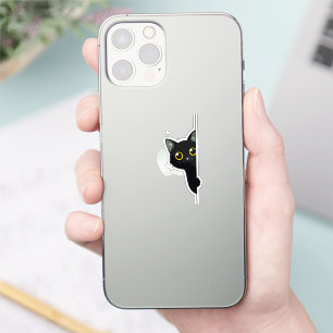 Adesivo Gato Preto Fofo Espiando ao Redor da Quina   Engra