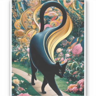 Adesivo Gato Preto Gustav Klimt num Jardim Flor, Arte Gato