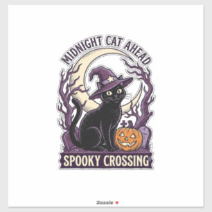 Adesivo Gato Preto Halloween Gravura Vintage Abóbora Gato