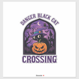 Adesivo Gato Preto Perigoso Cruzando Abóbora de Halloween