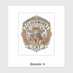 Adesivo Gato Relógio Gato Steampunk Antigo Arte Vetorial S