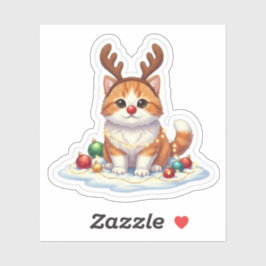 Adesivo Gato Rena com Nariz Vermelho Estilo Rudolph Natal