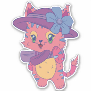 Adesivo Gato Rosa Fofo