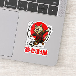 Adesivo Gato Samurai Fofo Futebol - Para Laptops e Garrafa