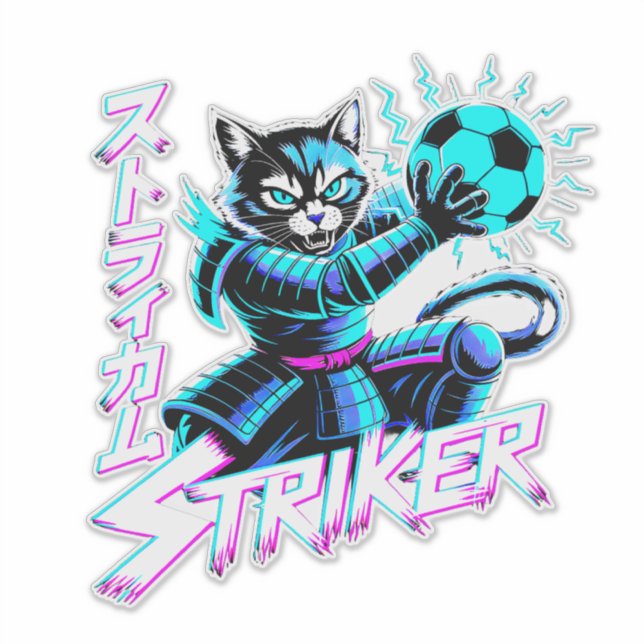 Adesivo Gato Samurai Striker de Arte Glitch para console d (Frente)