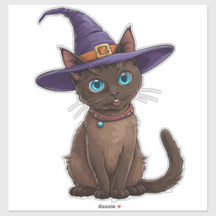 Adesivo Gato Siames Adorável com Chapéu de Bruxa