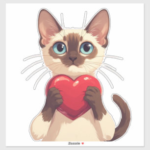 Adesivo Gato Siamesa Segurando Coração Por Amor E Sorrisos