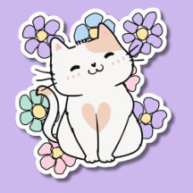 Gato Sorridente com Flores à Prova de Água