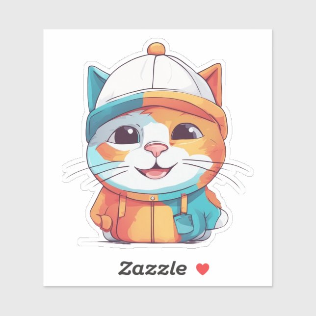 Adesivo Gato sorridente Vestindo Chapéu Clipart-78199 (Folha)