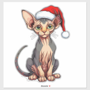 Adesivo Gato Sphynx Adorável com Chapéu de Papai Noel