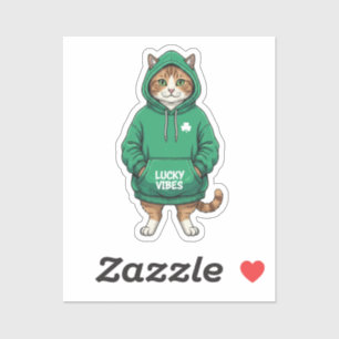 Adesivo Gato Streetwear em Capuz Verde Sticker Vibrações S