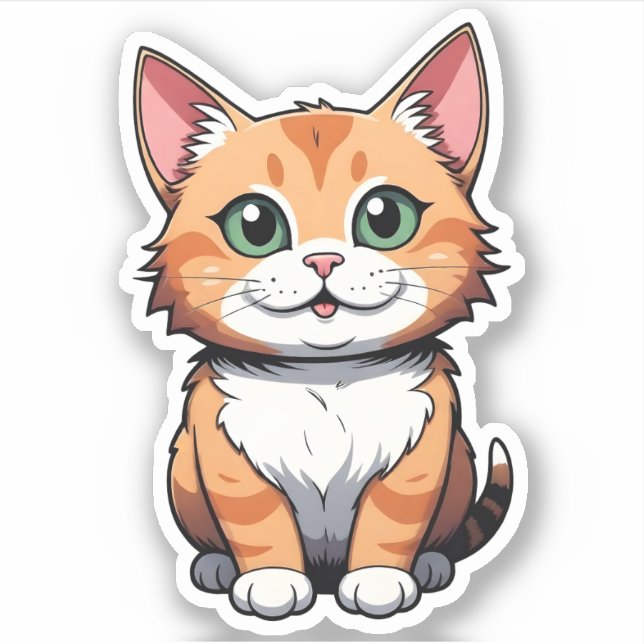 Adesivo Gato Tabby Gengibre Feliz (Frente)