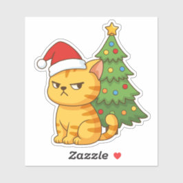 Adesivo Gato Tabby Laranja Mal-Humorado Chapéu Vermelho Ár