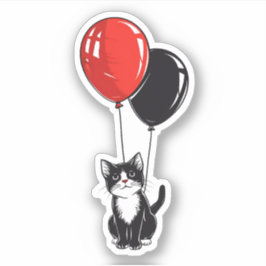 Adesivo Gato Tuxedo com Balões Vermelhos e Pretos