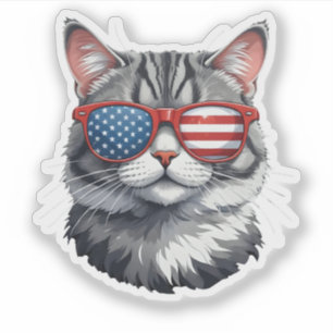 Adesivo Gato Vestindo óculos escuros bandeira americana 4º