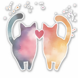 Adesivo Gatos Coloridos de Aquarela Silhuetas com Coração
