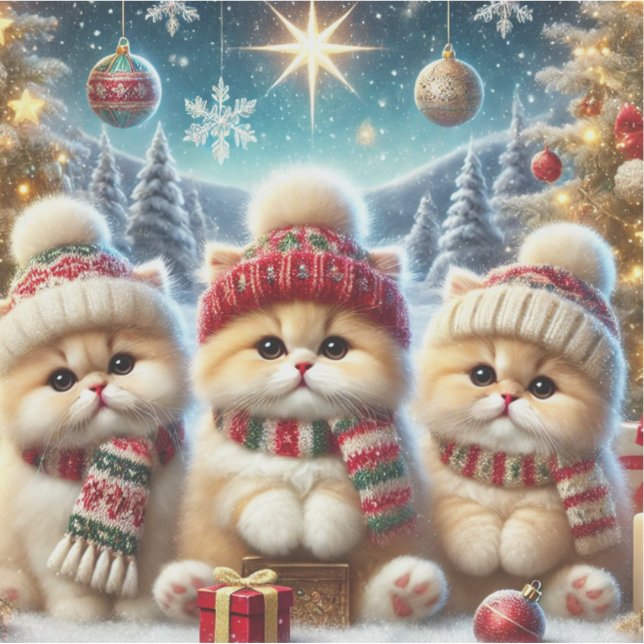 Adesivo Gatos de gatinho em decoração festiva de Natal e N (Frente)