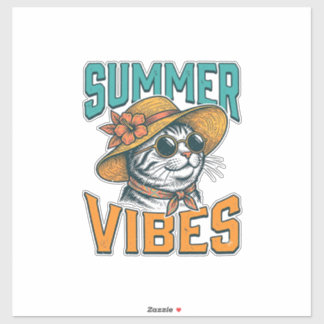 Adesivo Gatos de Vibrações de Verão Desenho de Gravura Vin