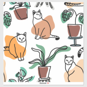 Adesivo Gatos e flores para desenho de linhagens