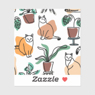 Adesivo Gatos e flores para desenho de linhagens