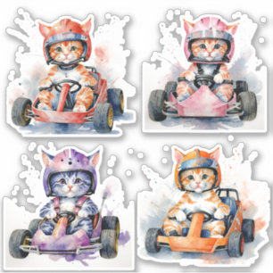 Adesivo Gatos em um kart