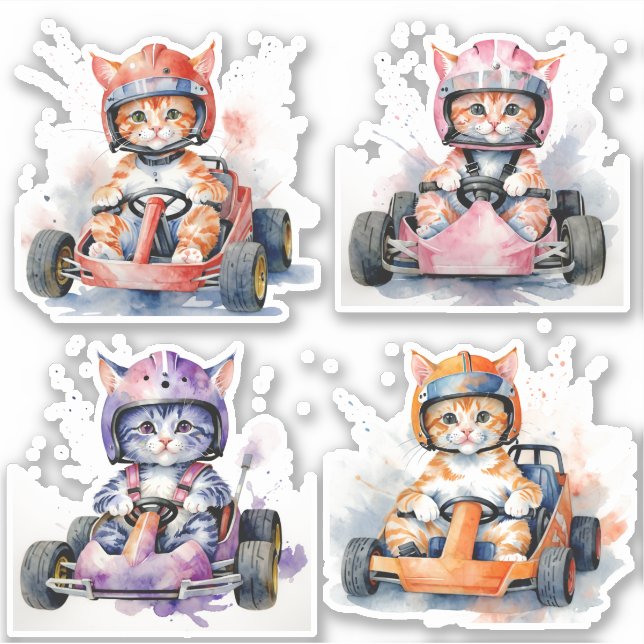 Adesivo Gatos em um kart (Frente)