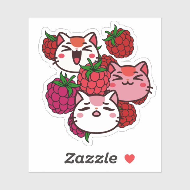 Adesivo Gatos Kawaii Fofos com Frambosas (Folha)
