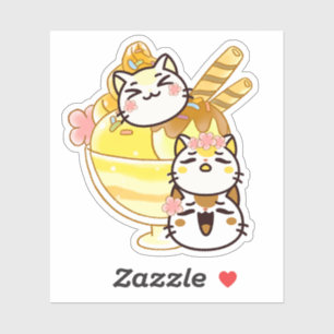 Adesivo Gatos Kawaii Fofos com Sundae de Sorvete Gigante