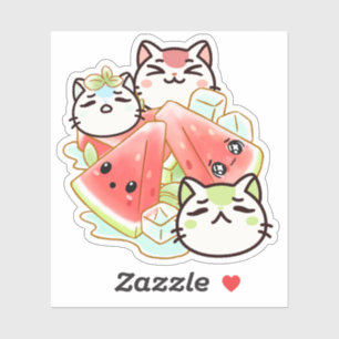Adesivo Gatos Kawaii Fofos e Melancia Gelada