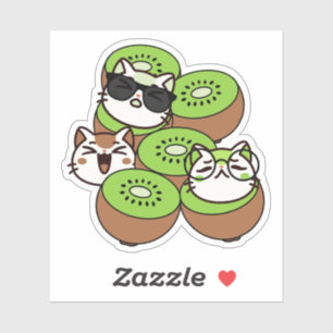 Adesivo Gatos Kawaii Fofos em Fruta Kiwi Tropical
