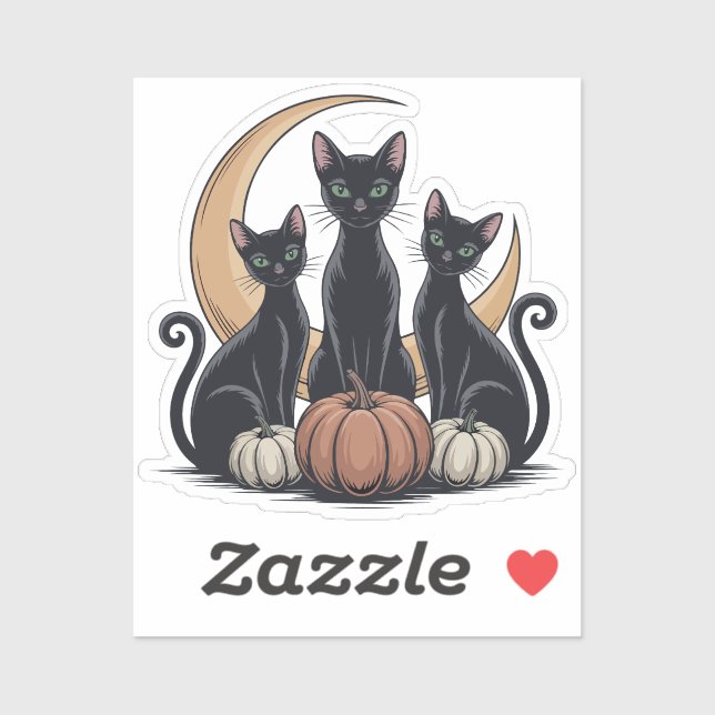 Adesivo Gatos Negros Abóbora Lua Whimsigothia Halloween (Folha)