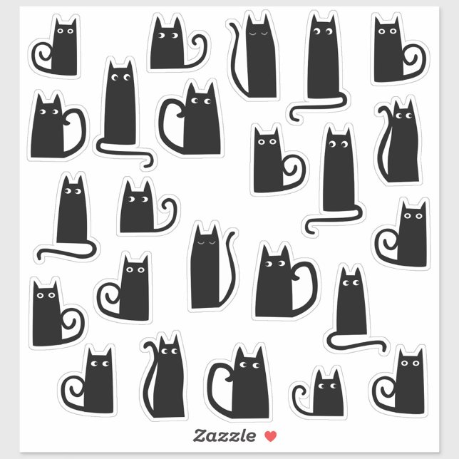 Adesivo Gatos Pretos Diversos (Fun black cat die cut stickers for animal and pet lovers)