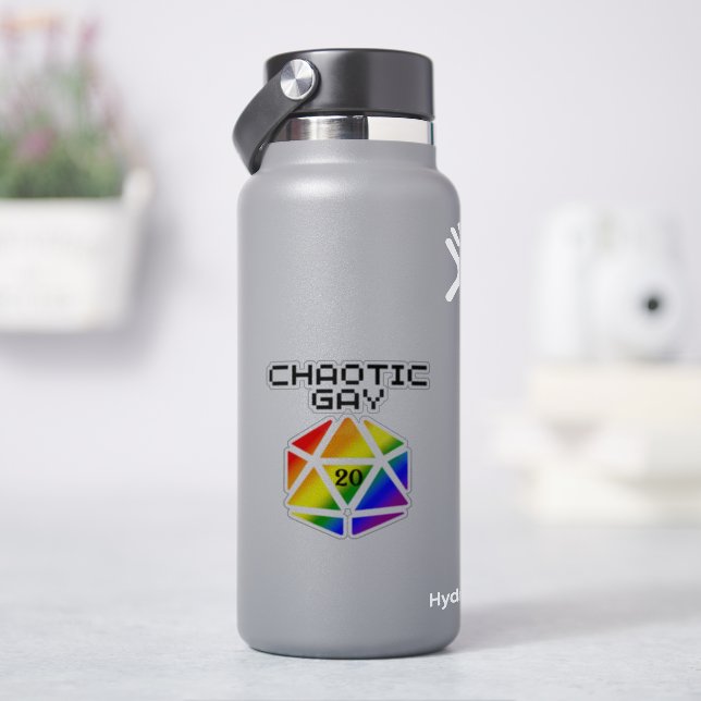Adesivo Gay caótico D20 - DND do Orgulho LGBTQ+ (HidroFlask)