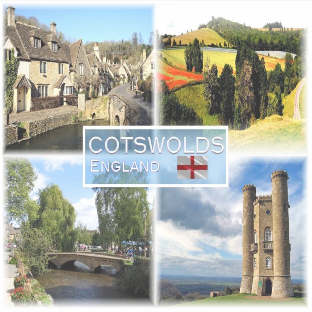 Adesivo GB Cotswolds, Castle Combe, panorama do Campo, (Frente)