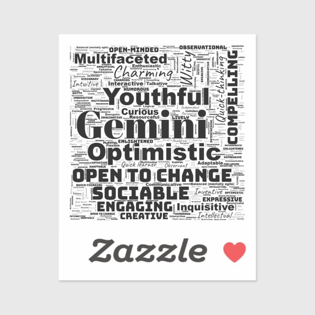 Adesivo Gemini Zodiac Word Cloud Inspirker (Folha)