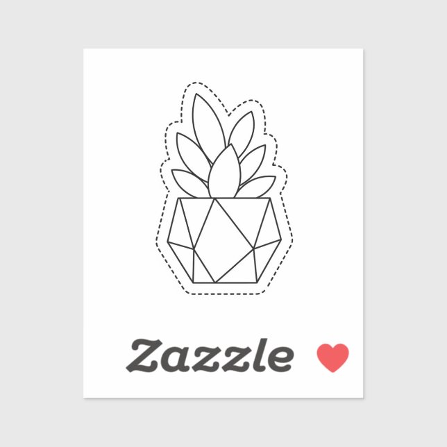 Adesivo Geometric Succulent Plant in Pot Line Art Sticker  (Folha)