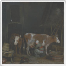 Gerard ter Borch - Um Maid Ordenando uma Vaca em u