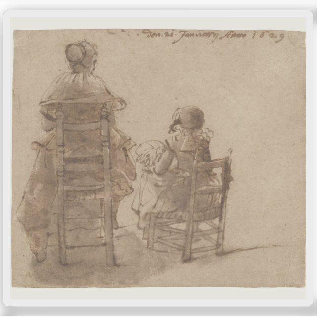 Adesivo Gerard ter Borch - Uma dama e um lugar de Fazer in (Frente)