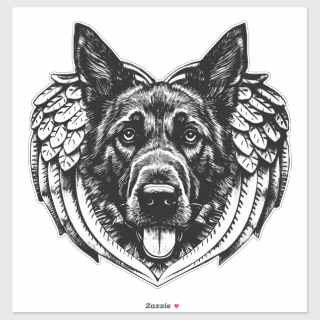 Adesivo German shepherd Angel dog head art illustration (Folha)
