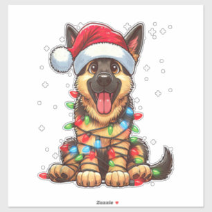 Adesivo German shepherd Cachorro Natal Luzes Santa Hat Xma