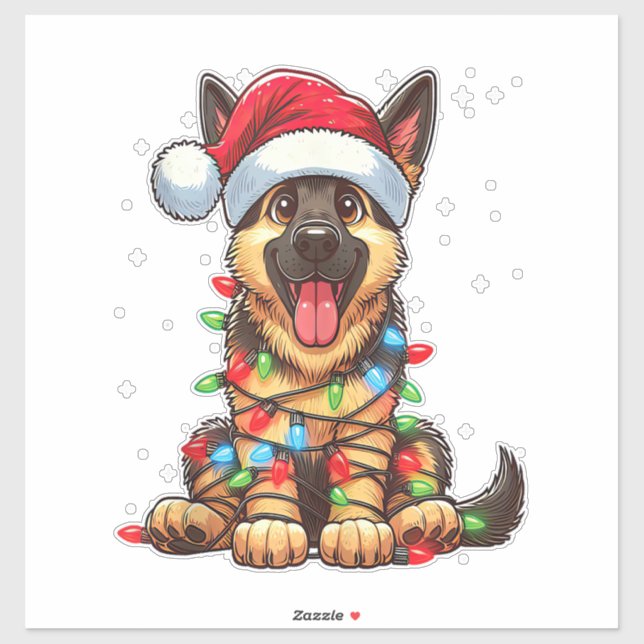 Adesivo German shepherd Cachorro Natal Luzes Santa Hat Xma (Folha)