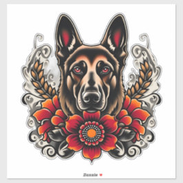 Adesivo German shepherd com flores