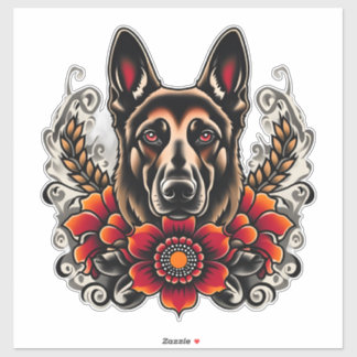 Adesivo German shepherd com flores