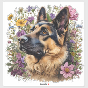 Adesivo German shepherd rodeado por flores selvagens