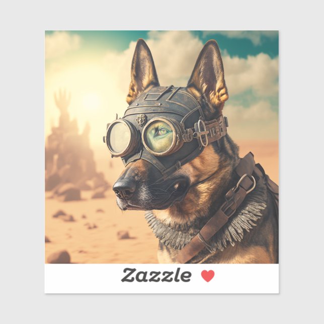Adesivo German shepherd Steampunk Com Óculos (Folha)