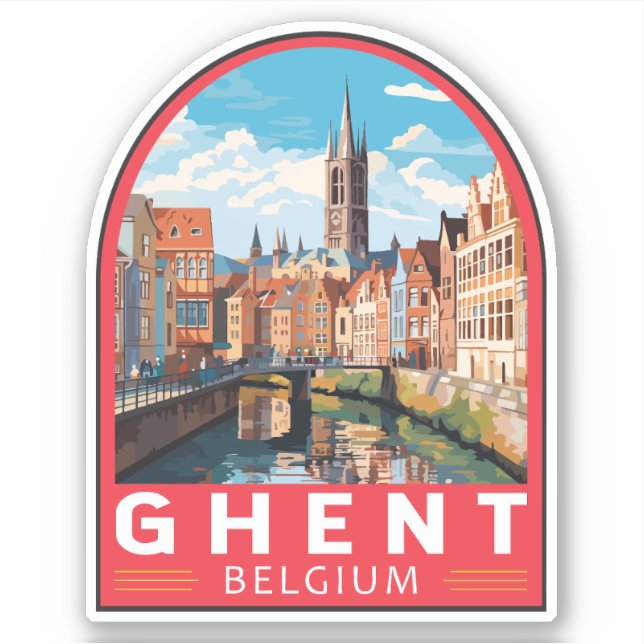 Adesivo Ghent Belgium Viagem Art Vintage (Frente)