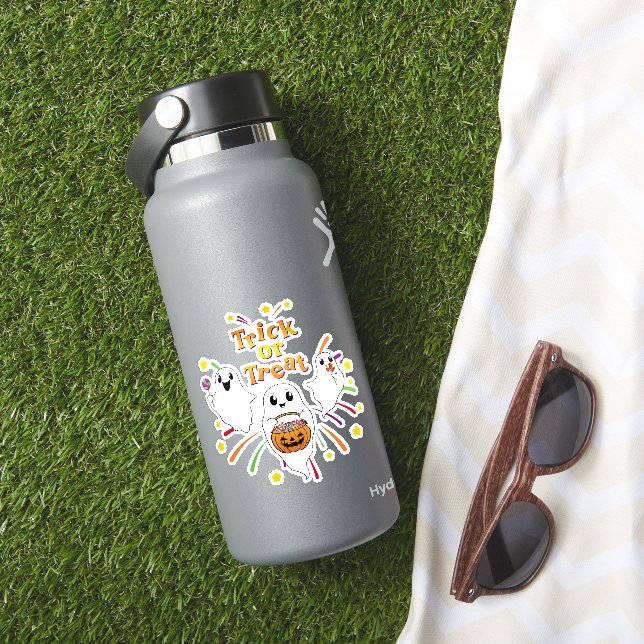 Adesivo Ghost Trick ou Trate Cartoon Moderno Halloween (HydroFlask Insitu)